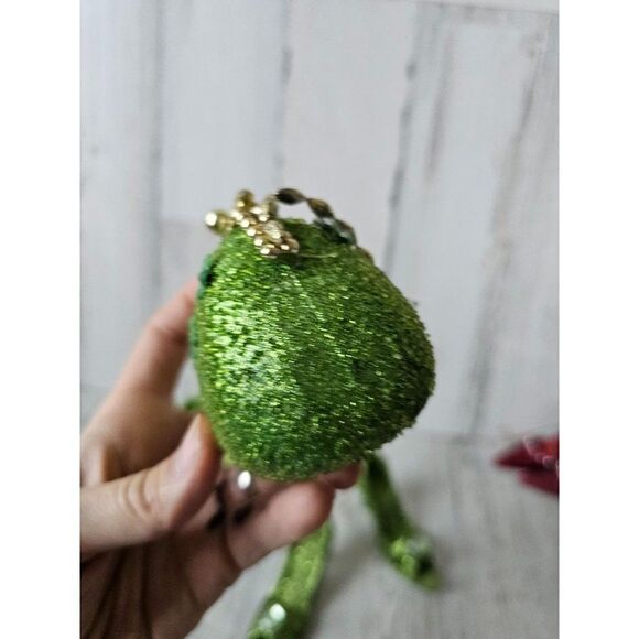 Green sparkle glitter stiletto heel shoe per set ornament Xmas tree purse - Picture 10 of 12